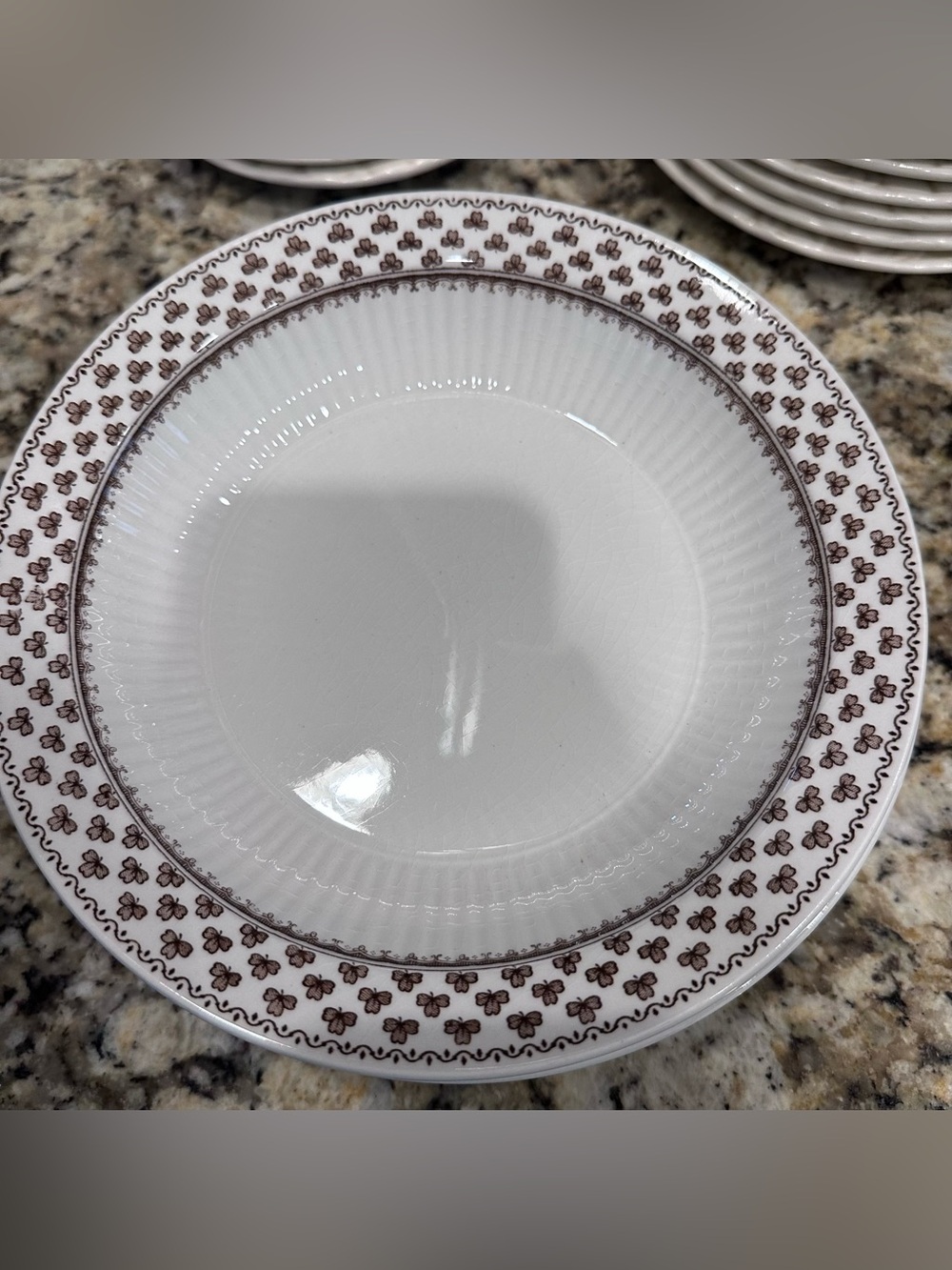 Adams Sharon White desert bowl with Brown Floral Rim